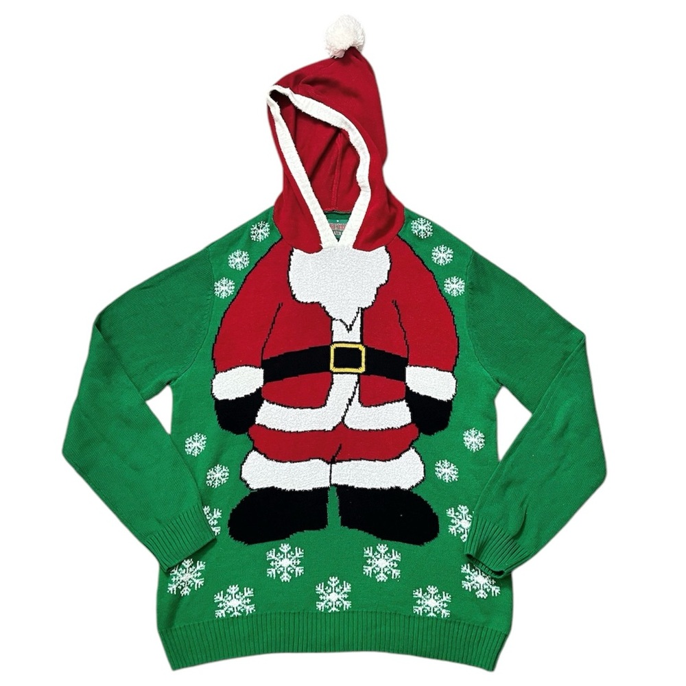 Ugly Christmas Sweater Hooded Santa Claus Holiday XL